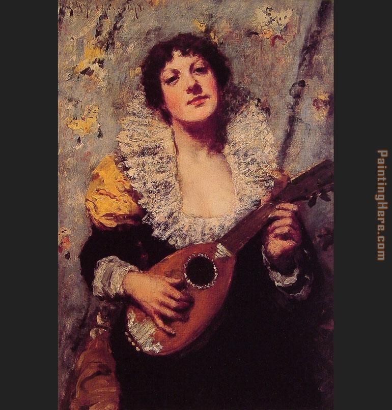 The Mandolin Player painting - William Merritt Chase The Mandolin Player art painting